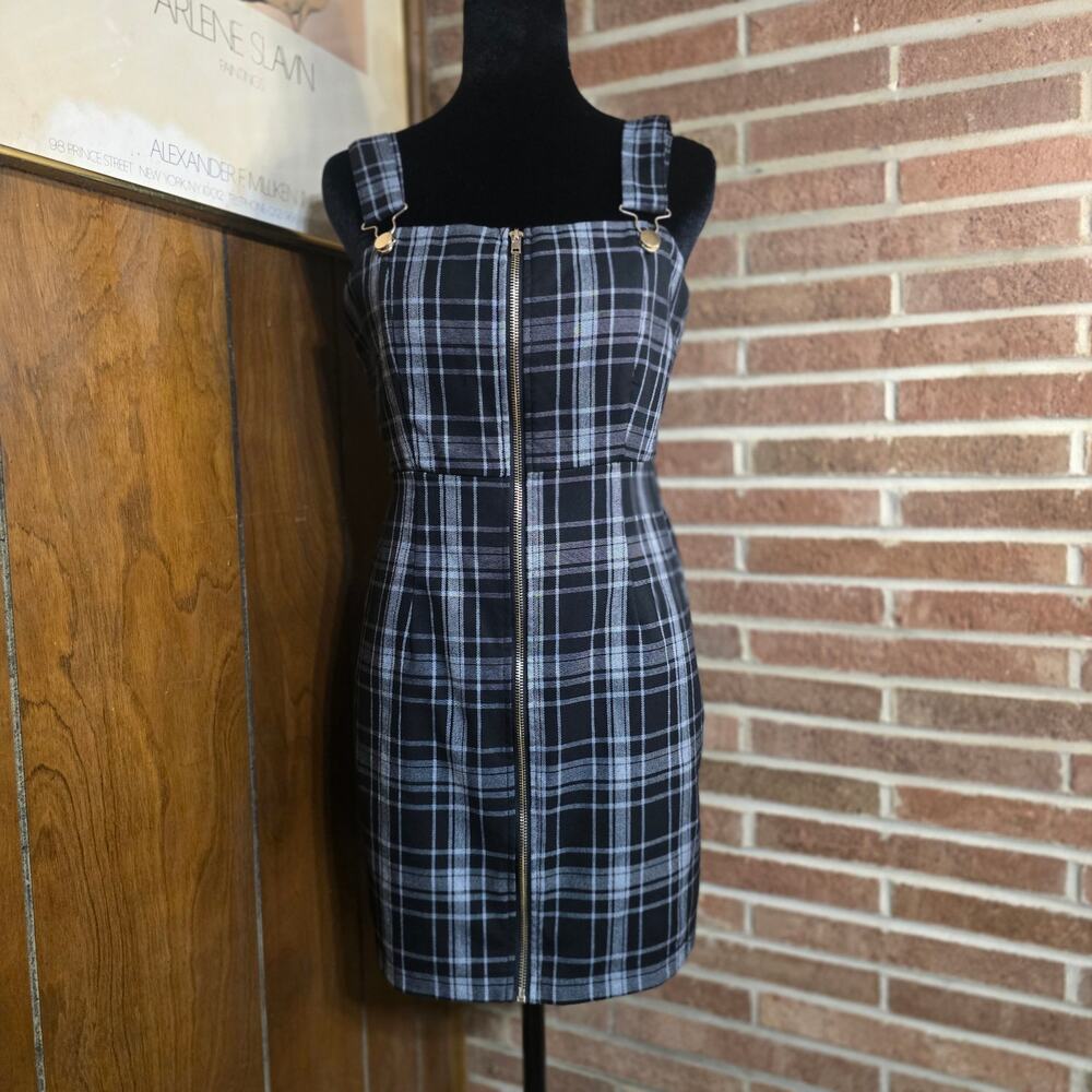 Forever 21 Plaid Zip-Front Pinafore Mini Dress Jumper